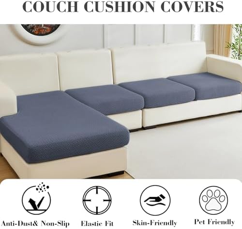 Sofa Covers Couch Covers for Sofa Pet Friendly Couch Cushion Covers Universal Sofa Covers Washable Stretch Slipcovers for Sectional Sofa (Texture Metal Gray, 3 Seats + Chaise Cover)