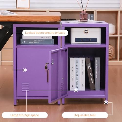 ALBAD Metal Nightstand with Lockable Cabinet