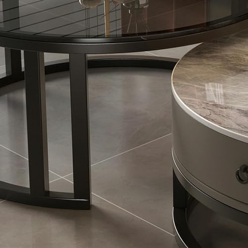 Round Nesting Coffee Table with Storage Drawer Set of 2, Modern Cocktail Table with Faux Marble Top for Living Room Small Space 31.5" Black/Grey-Gray