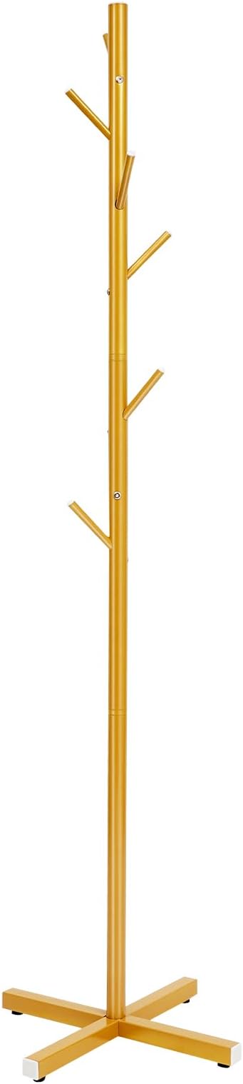 Modern Coat Rack,Free Standing 7 Hooks Hall Tree,Easy Assembly for Coats, Hats,Scarves and Handbags for Entryway, Hallway,Bedroom,Office,Gold