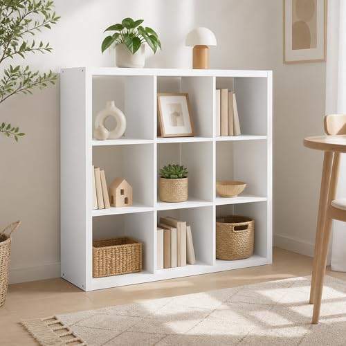 9-Cube Cubicle Bookshelf, Cube Bookcase with Open Back, Reversible Book Shelf, Cube Storage Organizer, 15 x 44 x 44, for Living Room, Home Office, White