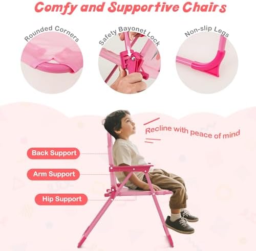 HONEY JOY Kids Picnic Table, Animal Themed Toddler Outdoor Table and Chair Set, 2 Folding Chairs & Removable Umbrella, Children Outdoor Furniture for Backyard Patio Garden (Pink Mermaid)