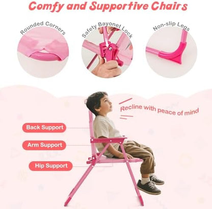 HONEY JOY Kids Picnic Table, Animal Themed Toddler Outdoor Table and Chair Set, 2 Folding Chairs & Removable Umbrella, Children Outdoor Furniture for Backyard Patio Garden (Pink Mermaid)