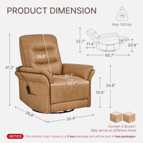 KISLOT Swivel Rocker Recliner, Power Nursery Glider Rocking Chair, Camel