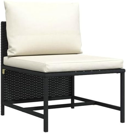 Black PE Rattan Modular Middle Sofa, Powder-Coated Steel Frame, 23.6x23.6x12.6 inch, Weather-Resistant Outdoor Lounge Patio Furniture Sectional Sofa