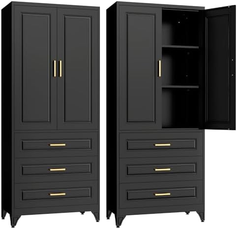 SteeLoong 75" Metal Storage Cabinet with Doors and 2 Adjustable Shelves