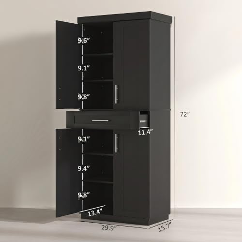 HOMCOM 72" Kitchen Pantry Cabinet Freestanding Storage Cabinet Black