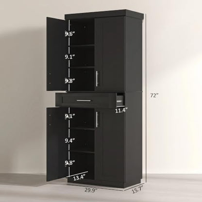 HOMCOM 72" Kitchen Pantry Cabinet Freestanding Storage Cabinet Black