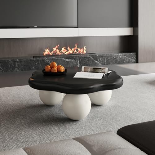 35" Contrast Color Cloud Shaped Coffee Table, Petal-Shaped Modern Minimalist Coffee Table with Spherical Legs, Kid & Pet Friendly Living Room Table for Small Apartment