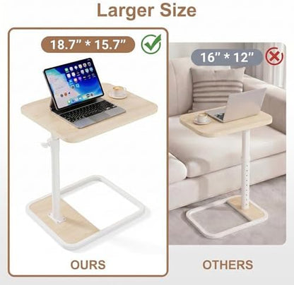 Extra Large TV Tray Table Set of 2, C-Shaped Side Table with Adjustable Height & Rounded Corners, Snack Table for Couch, Bed or Recliner, for Laptop, Eating & Working, Oak