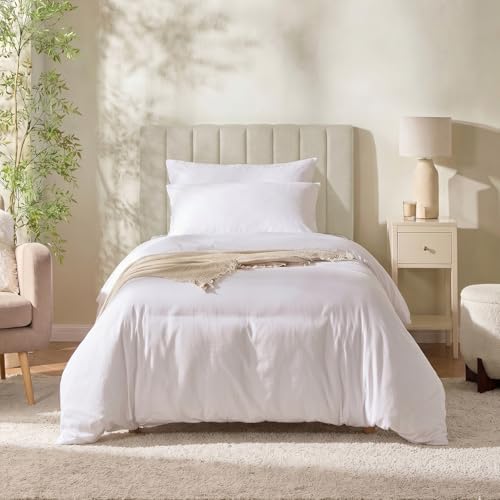 Nestl Upholstered Twin Headboard - Easy Assemble Channel Stitched Headboard Twin Size - Wall Mounted Headboards with 3D Soundproof Wall Panels Peel & Stick Floating Headboards, Linen