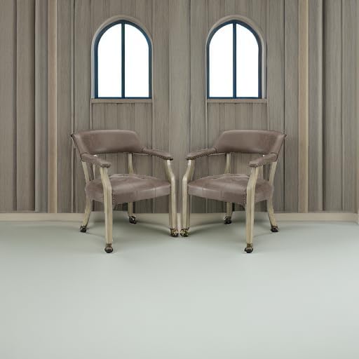 LEEMTORIG Set of 2 Dining Chairs with Casters and Arms, Rolling Dining Chairs with Wheels for Elderly, Ergonomic Wide Seat Wooden Office Desk Chairs, 26"D x 25.2"W, Grey Legs & Dark Brown SY-1318-DK