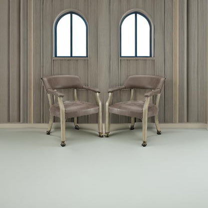 LEEMTORIG Set of 2 Dining Chairs with Casters and Arms, Rolling Dining Chairs with Wheels for Elderly, Ergonomic Wide Seat Wooden Office Desk Chairs, 26"D x 25.2"W, Grey Legs & Dark Brown SY-1318-DK