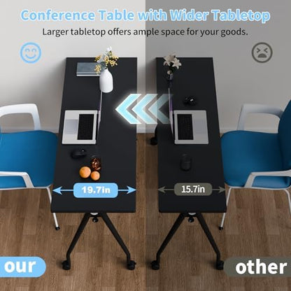 Folding Conference Table, Conference Room Tables with Wheels Foldable Large Rectangle Meeting Seminar Table for 6-12 People, Flip Top Mobile Training Table for Office Classr (4, Black 3, 61in)