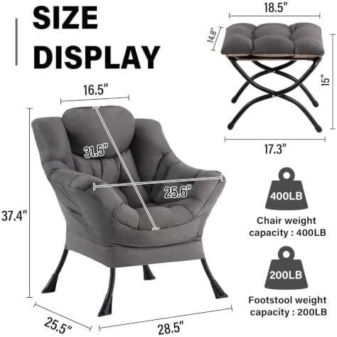 Lazy Chair with Ottoman, Comfy Accent Reading Chair