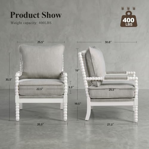 DUHOME Linen Fabric Spindle Accent Chair with Wood Frame,Leisure Armchair