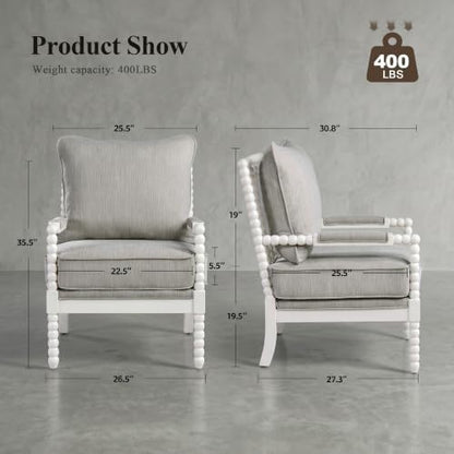 DUHOME Linen Fabric Spindle Accent Chair with Wood Frame,Leisure Armchair