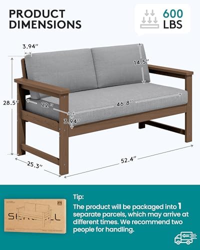 SERWALL HDPE Outdoor Loveseat with Cushion, Outdoor Sectional Furniture Set