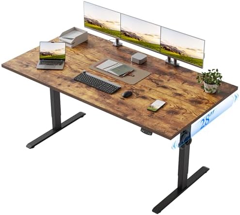 Klicelor 63x28" Deep Electric Height Adjustable Standing Desk, Rustic Brown