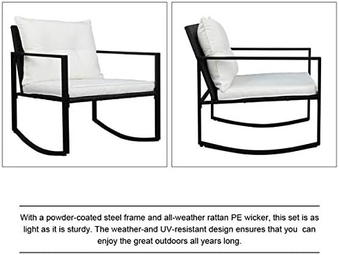 3 Pieces Patio Furniture Set, Outdoor Swivel Gliders Rocker, Glass Top Side Table and Thickened Cushions for Porch Deck Backyard (Black Vine)
