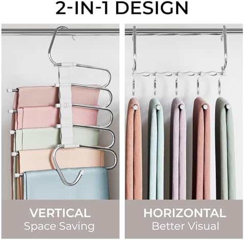 Pants Hangers Space Saving - 4 Pack - Non-Slip Multi-Tier Hangers