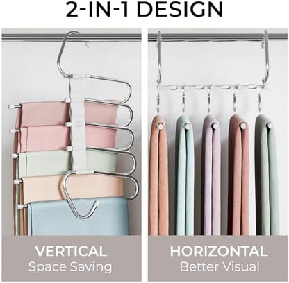 Pants Hangers Space Saving - 4 Pack - Non-Slip Multi-Tier Hangers