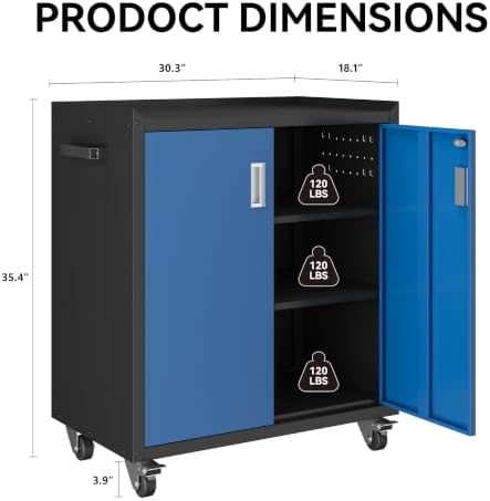 COFaR Blue & Black Mobile Workshop Storage Cabinet, Lockable Metal