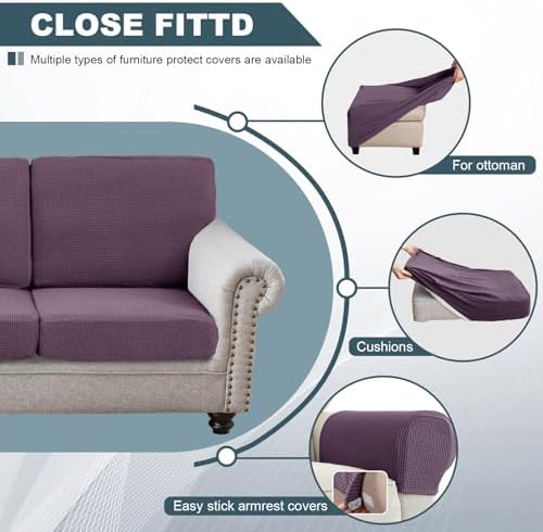 UNBBRRL Seat Cushion Cover and Back Covers for Corner Sofa Stretch Jacquard, Non Slip L Shaped Sofa Slipcover with Storage Ottoman, Sectional Couch Cover for Chaise Lounge (Purple,16 x 30 x 6”)