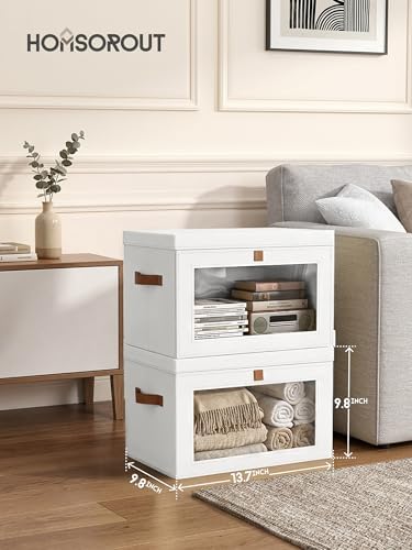 Medium Fabric Storage Bins - Closet Shelf Organizer with Open Window, 5 Pack Closet Baskets for Shelves, Stackable Decorative Boxes for Home, Dorm, White, 13.7" x 9.8” x 9.8"