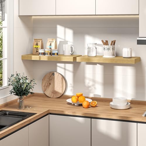 8" Long x 8" Deep Floating Shelves for Wall, Set of 3, 1.5" Thick, Oak