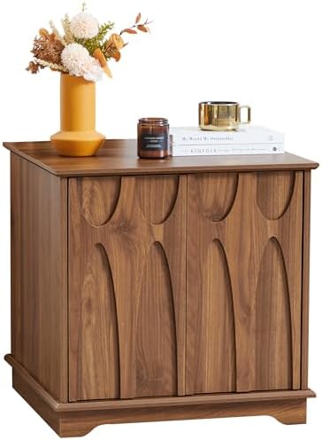 24inch Large Square End Table with Storage, Walnut