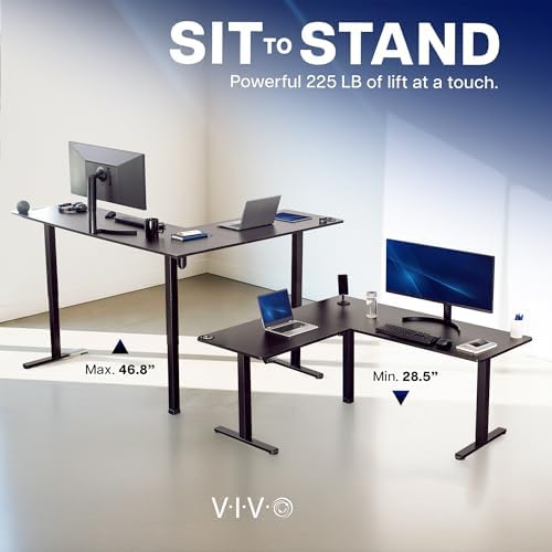 VIVO Electric Corner Standing Desk, L-Shaped, 63" x 55" Light Wood Top