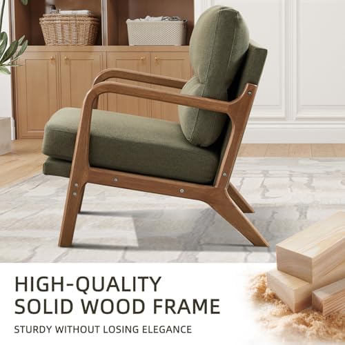 INZOY Mid Century Modern Accent Chair, Linen Fabric Lounge Arm Chair, Green