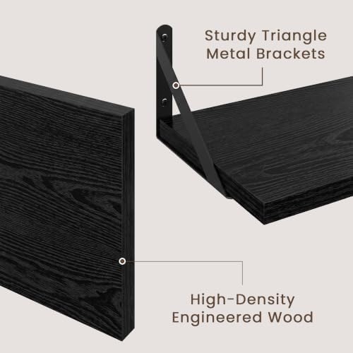 Dreamland Wall Mounted Floating Shelves Set of 3, 16x8, Black