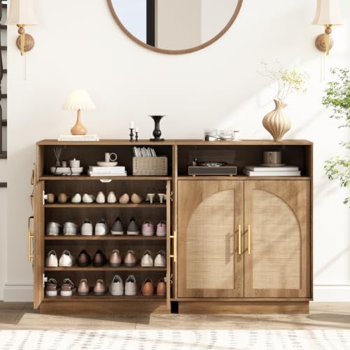 Set of 2 Rattan Shoe Storage Cabinet with Arched Doors