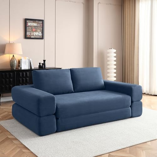 HANXIN 81'' Futon Sleeper Sofa Bed, Boneless Couch for Living Room, Blue