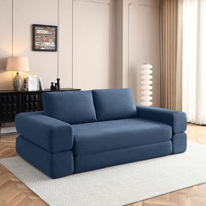 HANXIN 81'' Futon Sleeper Sofa Bed, Boneless Couch for Living Room, Blue