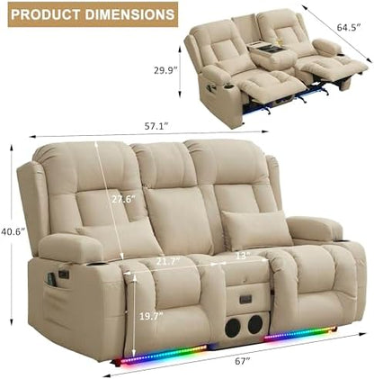 URRED Wall Hugger Power Recliner Sofa with Massage and Heat，Beige