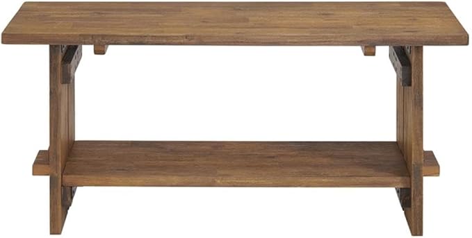 Alaterre Furniture Bethel Wall Mounted Coat Rack & Bench Set – Rustic 40-Inch Entryway Organizer with 5 Coat Hooks, Solid Wood Seat & Storage Shelves for Mudroom or Foyer (Natural Aged Brown)