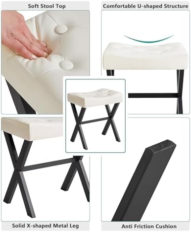 IBUYKE U-Shaped PU Vanity Stool, X-Leg Makeup Chair, White WBD019W