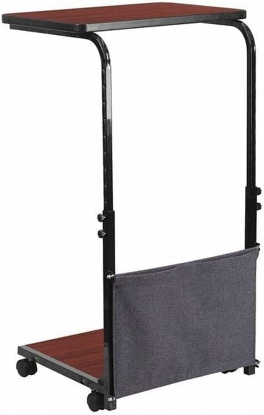 Flash Furniture Charger Mobile Sit-Down, Stand-Up Mahogany Computer Ergonomic Desk with Removable Pouch (Adjustable Range 27'' - 46.5'')