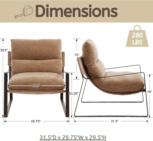 LukeAlon Set of 2 Modern Chenille Accent Armchair, Khaki