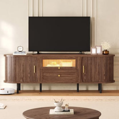 IRONCK 70 Inch TV Stand for TVs up to 75 Inch with Sliding Doors, Walnut