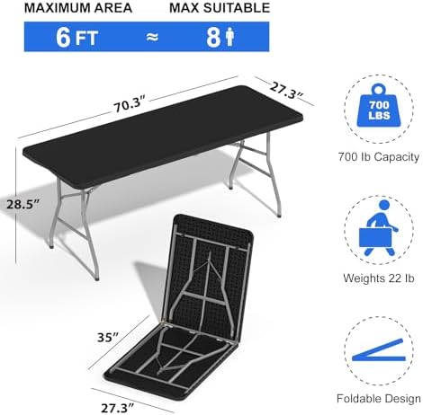 6FT Folding Tables for Camping Party Picnic, School, 4 Pack, Black