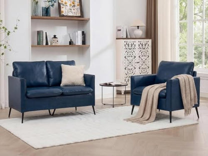 TYBOATLE Leather Loveseat Sofa and Accent Chair Set (Blue, 2)