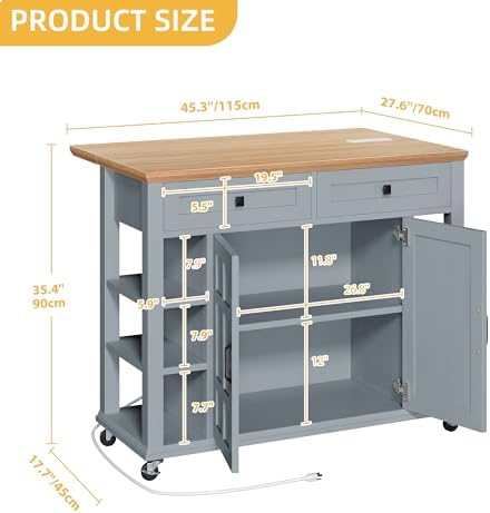 DWVO Rolling Kitchen Island with Drop Leaf