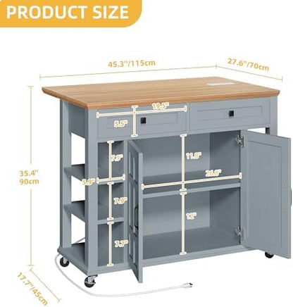 DWVO Rolling Kitchen Island with Drop Leaf