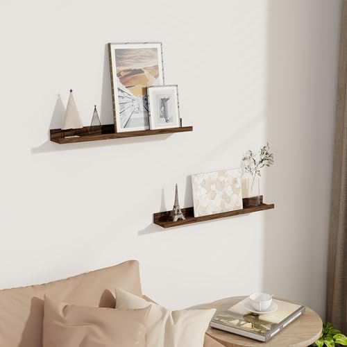Picture Ledge Shelf, 24 Inch Walnut Floating Shelves Set of 2