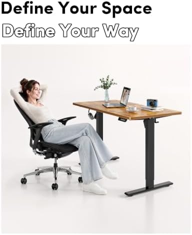 DESINO Standing Desk, 32 × 19 Inches Electric Height Adjustable, Sit and Stand Up, Computer Office Desk with Splice Board, Black Frame/Rustic Brown TOP