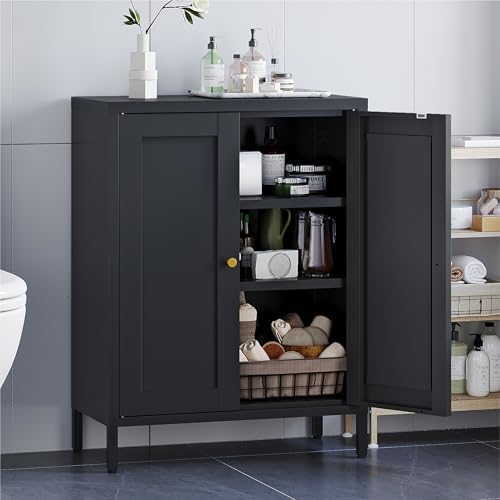 COFaR 31.5"H Metal Bathroom Storage Cabinet, Small Organizer Cabinet, Black